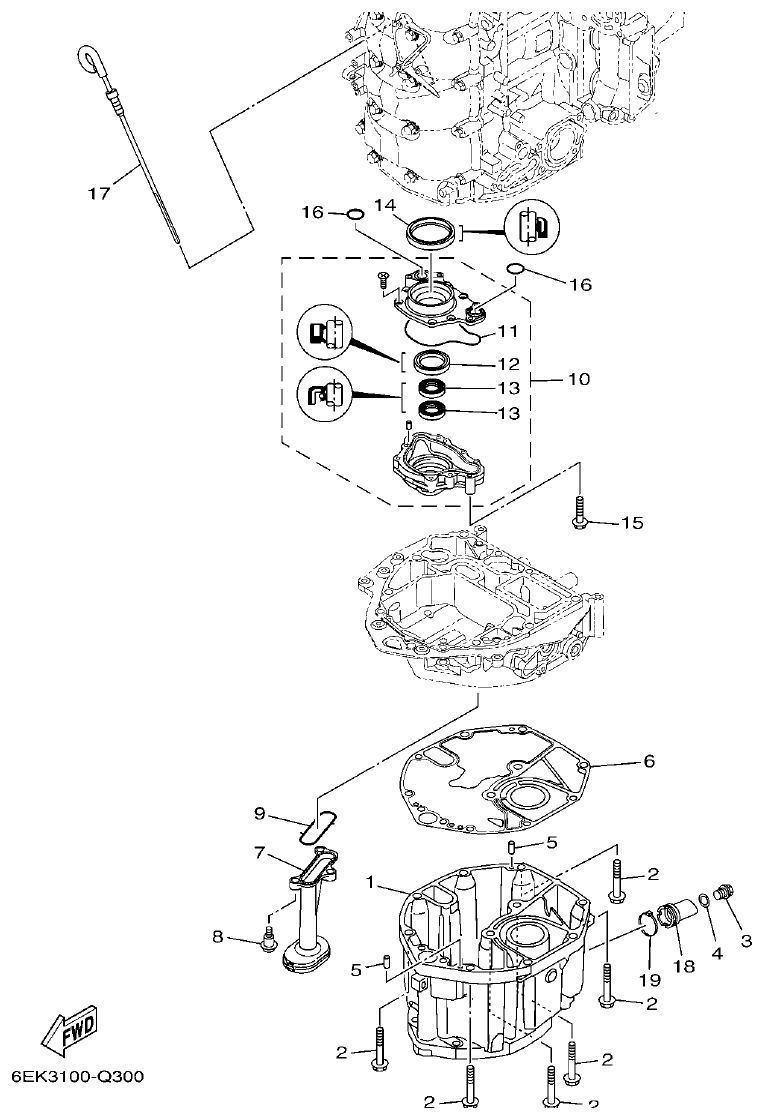 Yamaha F115B, FL115B, FL115BET OIL PAN parts diagram